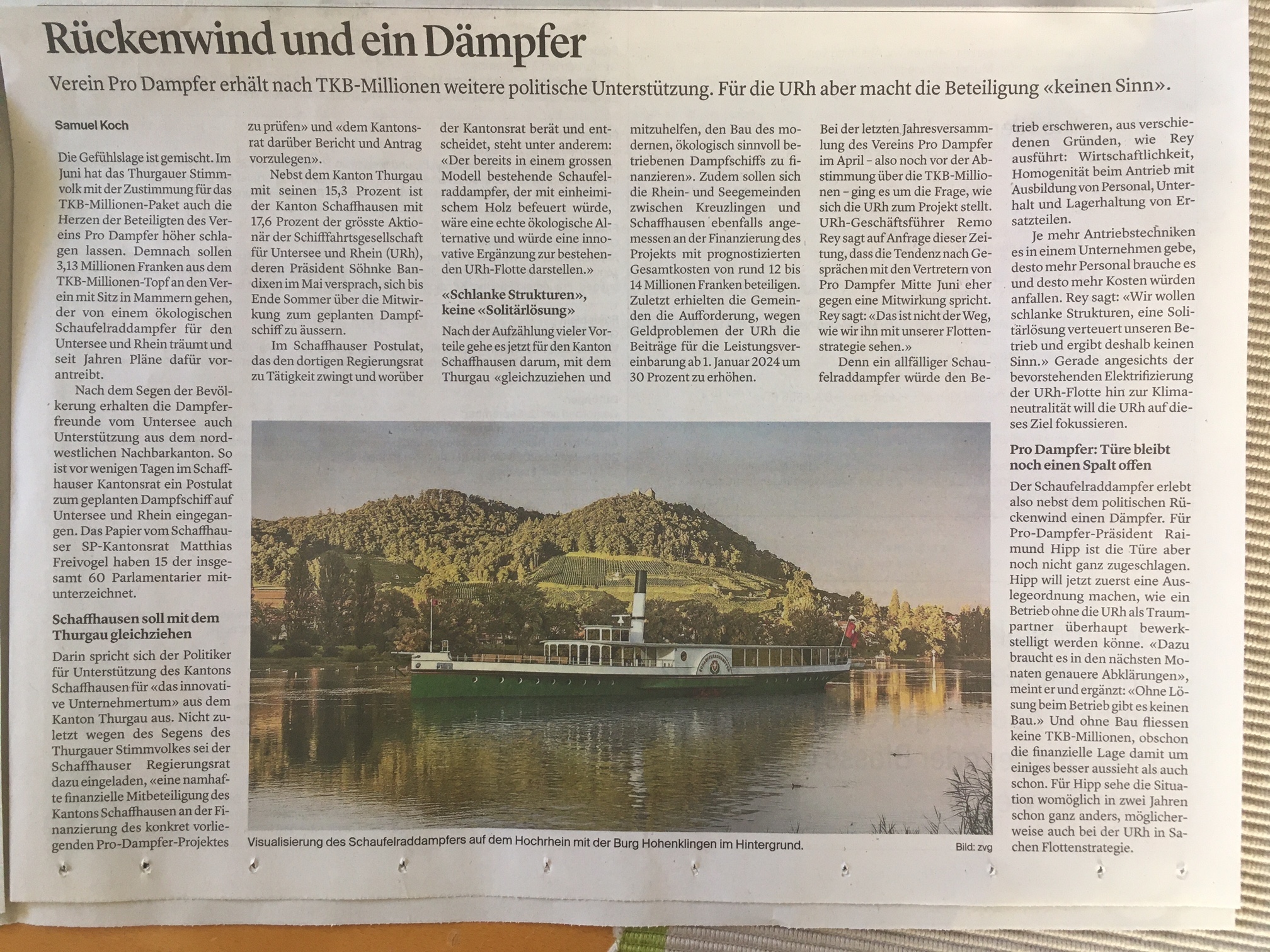 Read more about the article Kanton Schaffhausen: Kantonsrat Matthias Freivogel reicht Postulat zur Unterstützung des Dampfschiffprojekts ein.